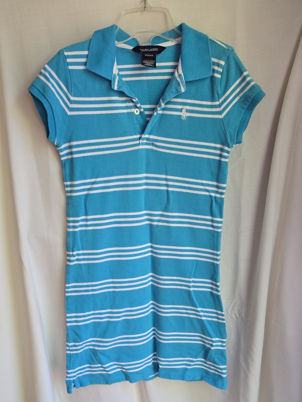 Ralph Lauren Girls' Teal and White Striped Polo Dress